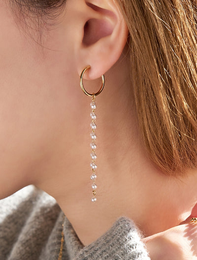 フリンジパールフープイヤリング