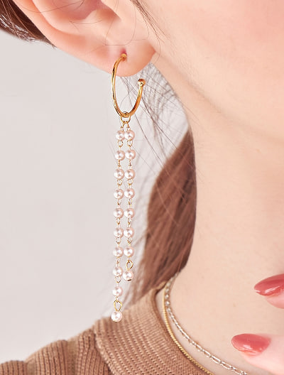 フリンジパールフープピアス