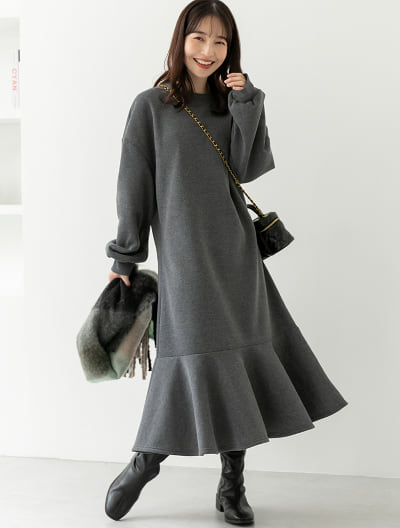 【インスタグラマーコラボ】裏起毛ソフトスウェットマーメイドワンピース